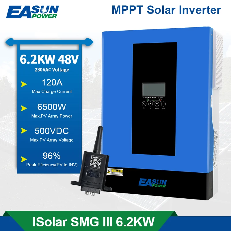 EASUN POWER Hybrid Solar Inverter 6200W 48V Pure Sine Wave Inverter 80A MPPT Solar Charge Controller for PV Solar Panel Dropship