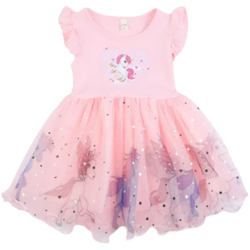 2024 nuove ragazze vestiti Unicorn Party Baby Dresses Summer Princess Dresses Flying Sleeve Kids Dress for Children abbigliamento 1-6Y