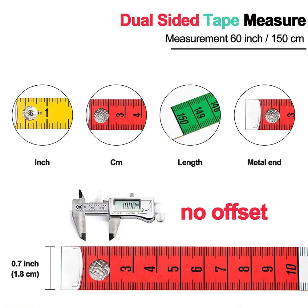 1Pc Germany Quality Soft Tape with Snap Fasteners Soft Multicolor Measuring Tape Dual Sided Tape Measure Needlework Sewing Tool