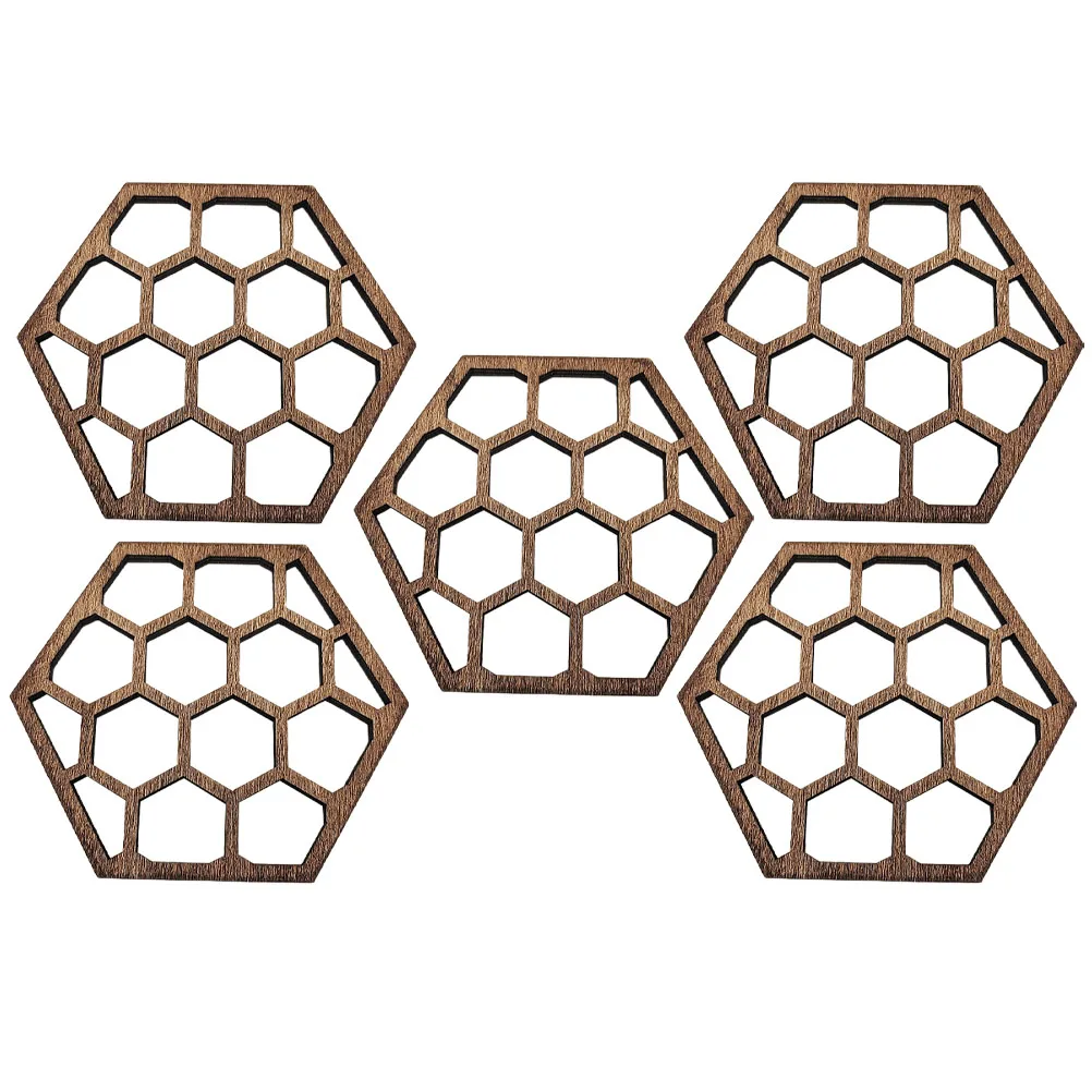 

5pcs Honeycomb Decoration Wooden Cup Placemat Mug Coaster Home Tableware Cushion Dining Supply Kitchen Decoration Mug Mat