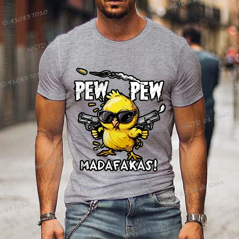 

Pew Pew Madafakas Funny Duck Graphics Men T Shirt Humorous Quotation Hippie Crewneck Women Tees Fashion Male Street Tshirt