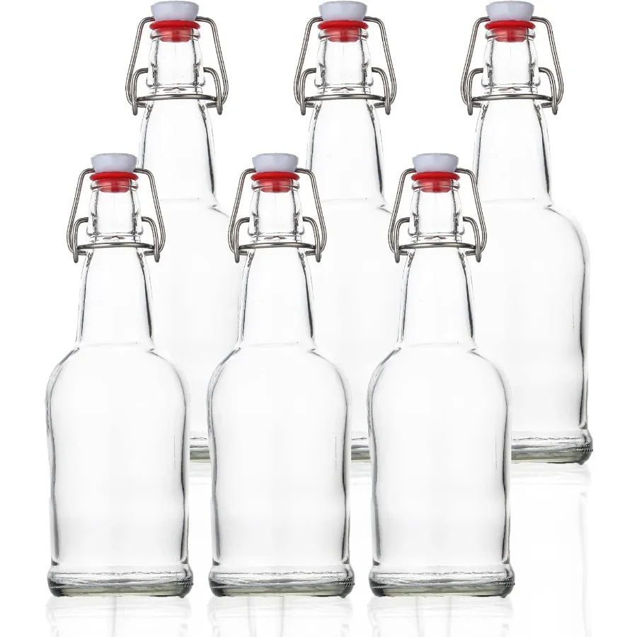 Juego de botellas de vidrio transparente de 16 Oz con tapa oscilante fácil para bebidas carbonatadas Kombucha, elaboración y fermentación, idea de diseño de tapa hermética