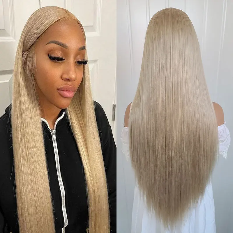 

Blonde Brown Long Straight Synthetic 13x4 Lace Front Wigs High Quality Heat Resistant Fiber Hair Free Parting For Women Cosplay