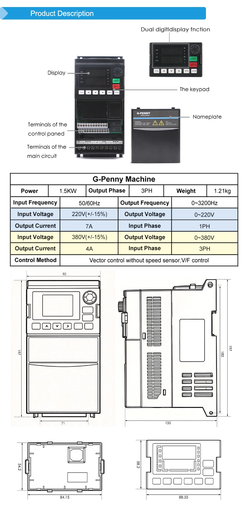 G-Penny 1,5KW ER16 80mm Wassergekühlter Spindel-Kit 0,01mm Rundlauf, 1,5kW VFD-Wechselrichter, 80mm Halterung, 75W Pumpe für CNC-Fräsmaschine – Detail 9