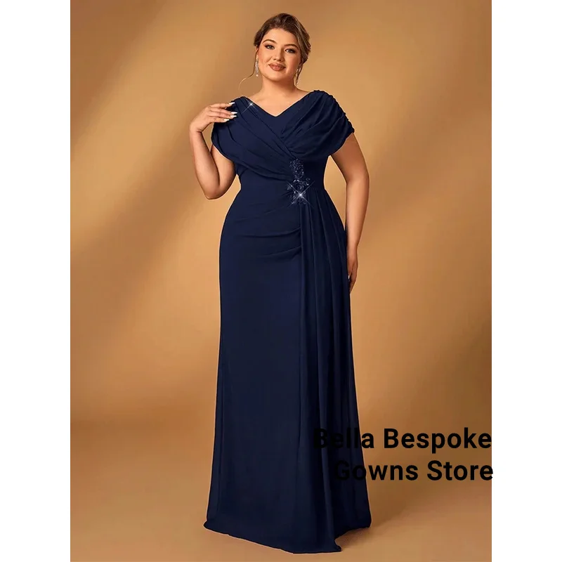

Роскошное вечернее платье для мам больших размеров, вечернее платье для свадебного приема, роскошное блестящее шифоновое платье для мамы, темно-синее