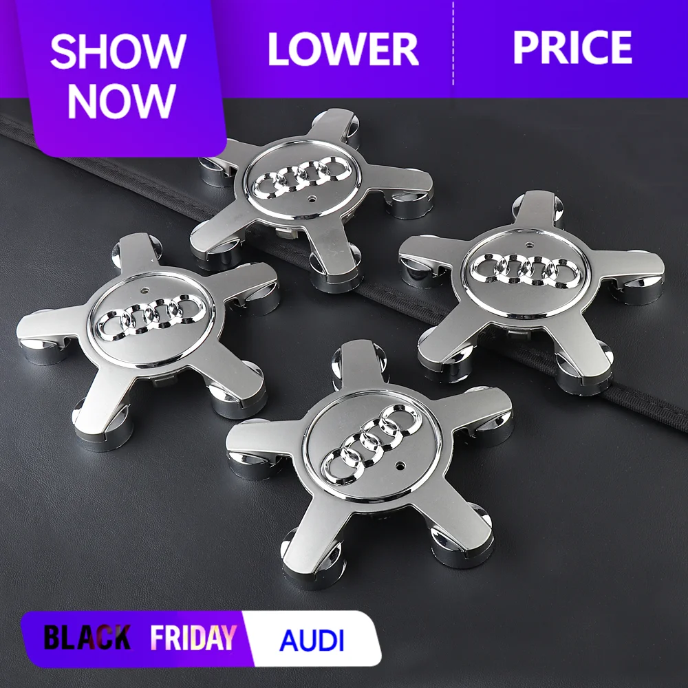 4PCS Car Five Claws Wheel Center Cap Hub Covers Auto Emblem Decoration Accessories for AUDI A4 B8 B6 B9 B7 A3 8P 8V 8L A6 C7 C6