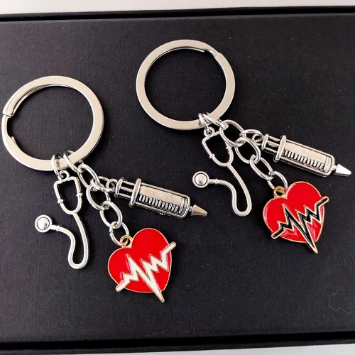 ECG 복숭아 하트 간호사 키 체인 남성용, 의사 간호사, 간호사 선물, 감사합니다, 1 개