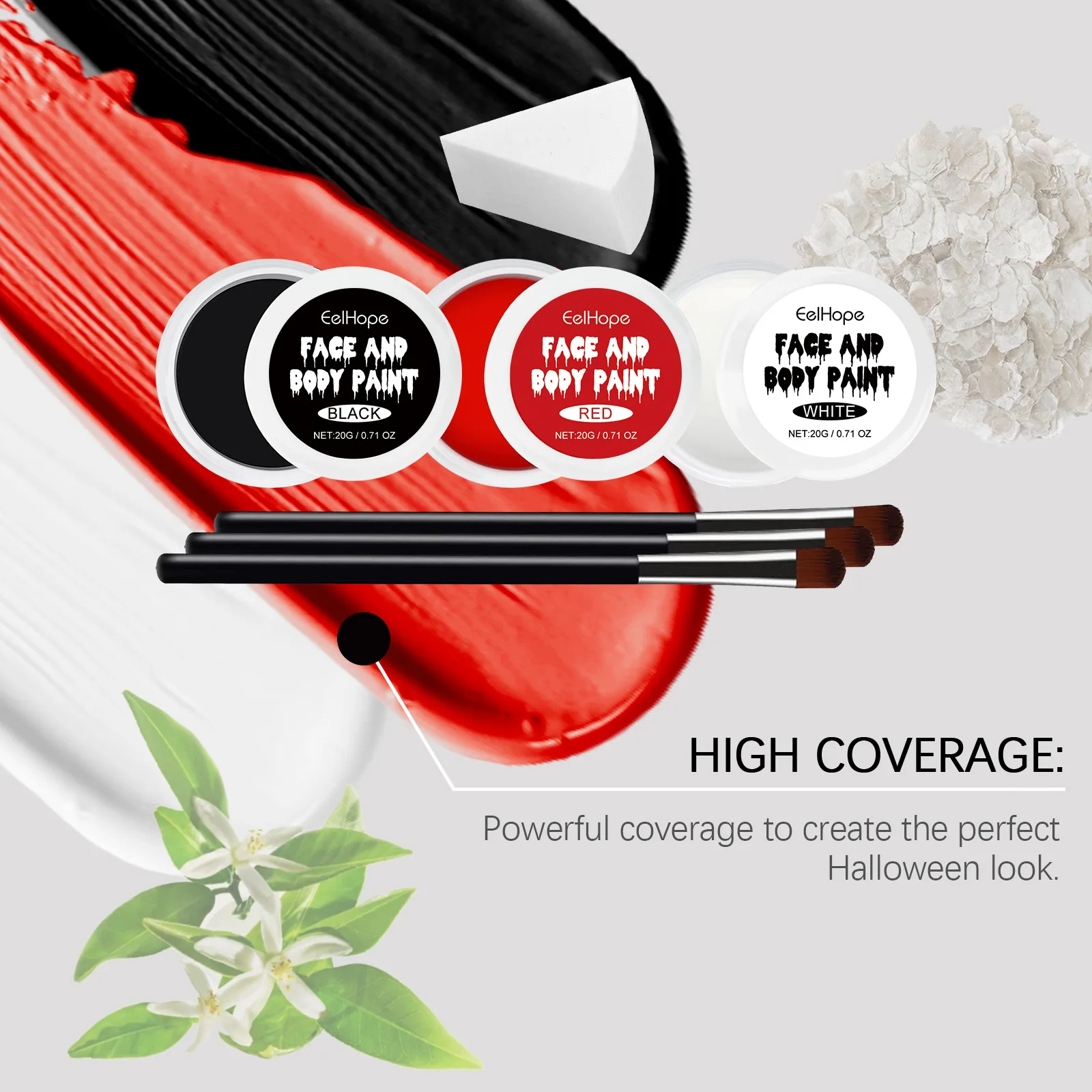 مجموعة مكياج عائلية للهالوين من Eelhope مع فرشاة لمستحضرات التجميل والحفلات التنكرية باللون الأبيض للأطفال والكبار مجموعات مكياج مبهرة للرسم الملون