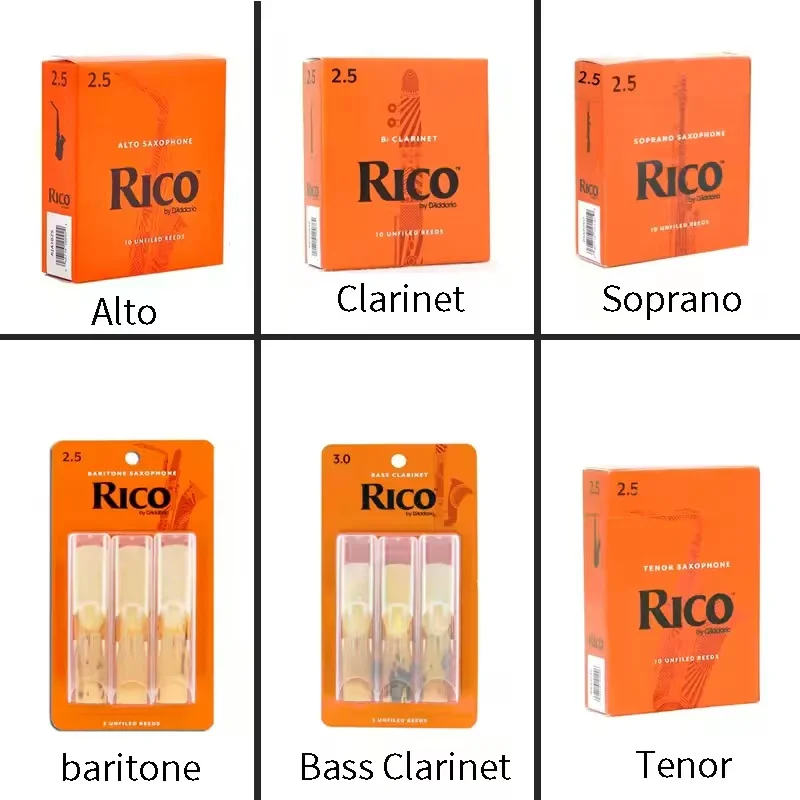 RICO Bb Clarinet Alto Tenor Soprano Sax Orange box Reed;Box of 10,Strength 2.0 2.5 3.0 3.5