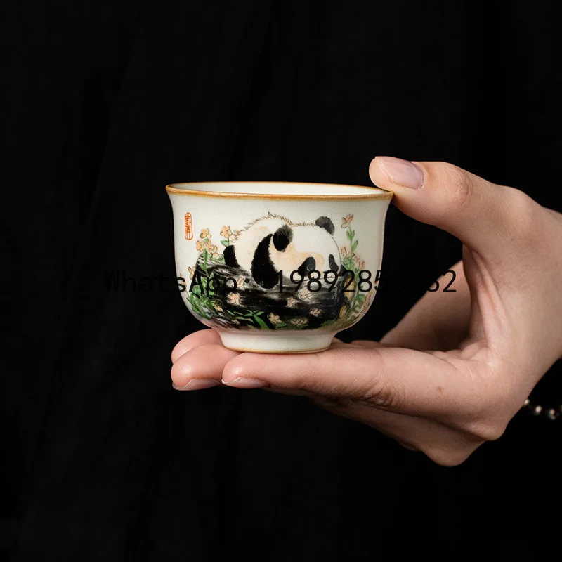 

X-1 Ceramic Ru Kiln Panda Yuanding Cup Household Teacup Master Cup High-end Exquisite Kung Fu Tea Set