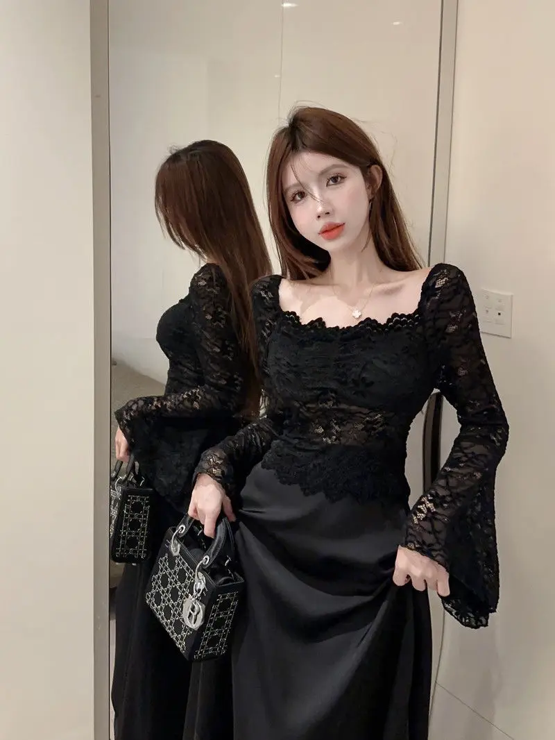 Pure Desire Style Nightclub Outdoor Lace Shirt for Women Dopamine Light Mature Style Slim Fit High Waist Slimming Top