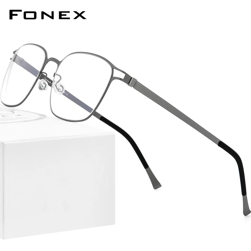 

FONEX Alloy Eyeglasses Frame Men Square Glasses Frames 2021 New Male Korean Screwless Eyewear F020