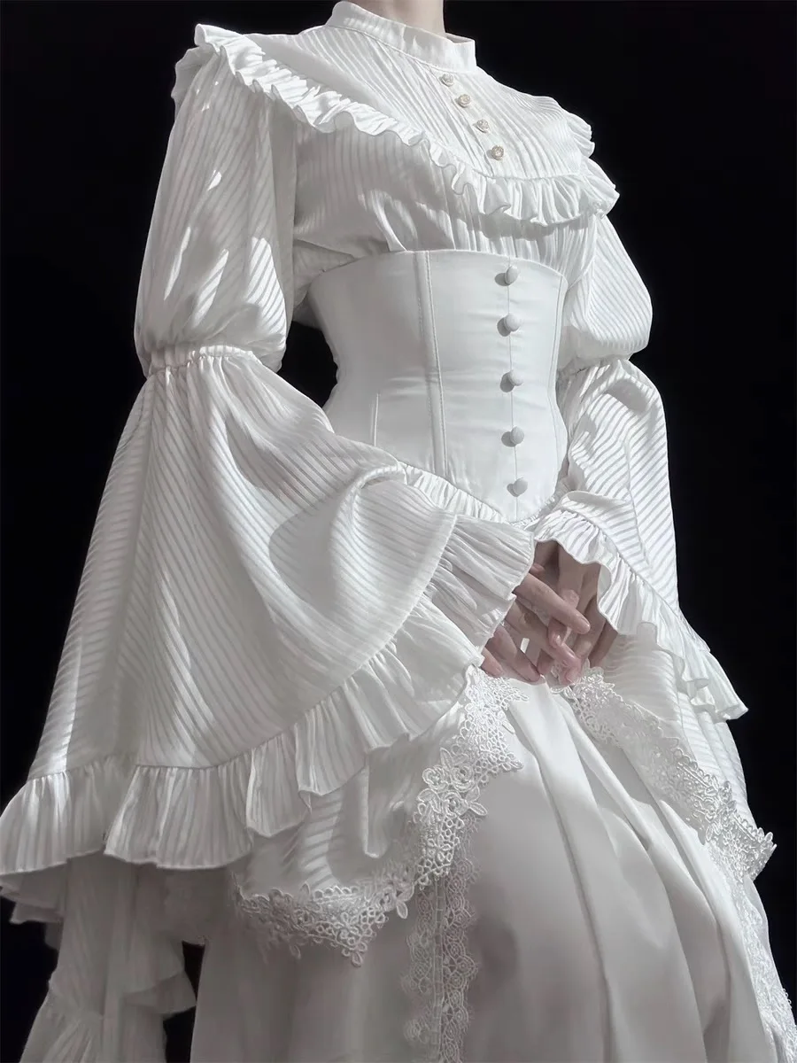 White Gothic Style Lolita Dress Pure Shirt Fishbone Skirt Ji Oversleeve Birthday