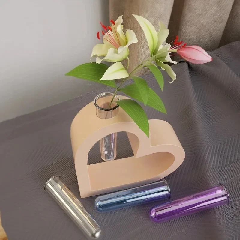 hollow out love test tube vase plug-in silicone mold diy gypsum solid heart flower arrangement decoration resin mold handicrafts