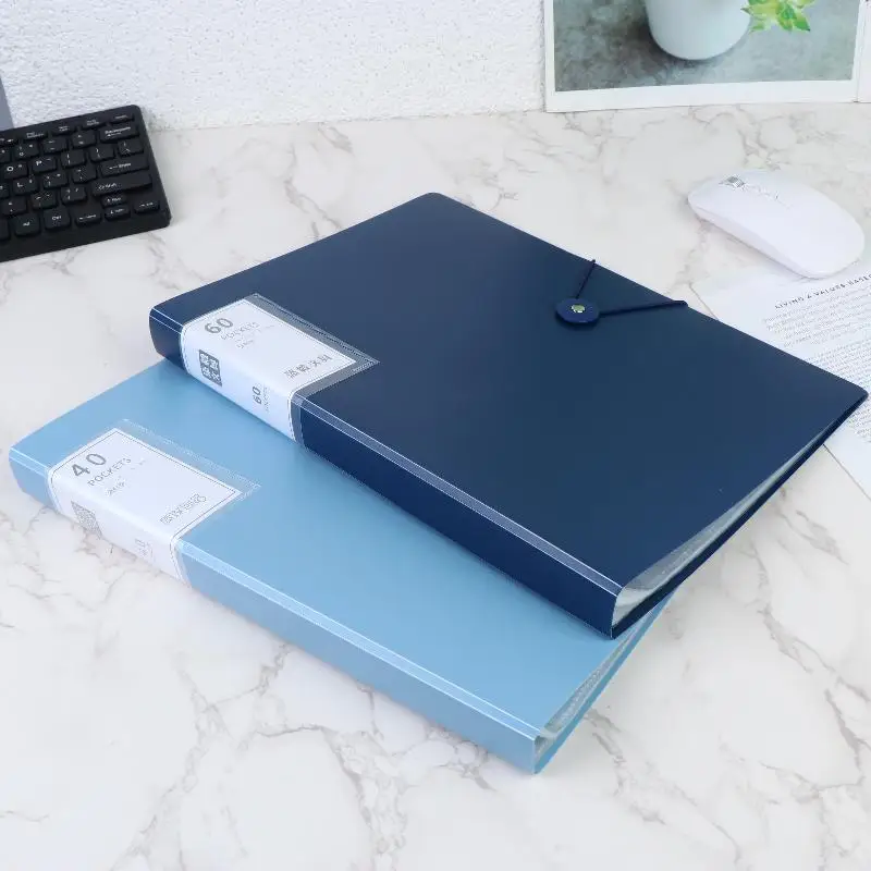 1Pc A4 Clear PP File Folder 60/100 Pockets Waterproof Insert Brochure Document Organizer Office Paper Storage Case
