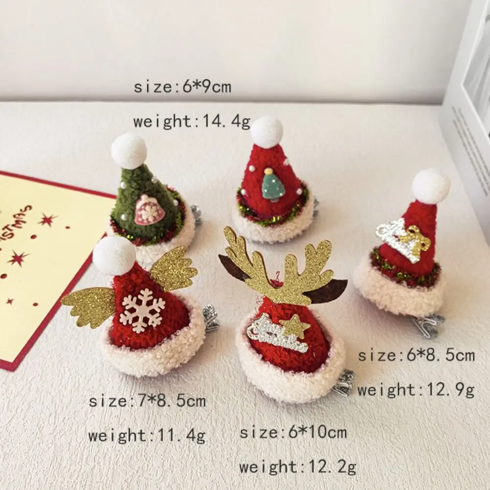 Merry Christmas Decor Christmas Hat Hairpin Sequin Bowknot Children Deer antler Hair Clip Snowflake Red Barrette