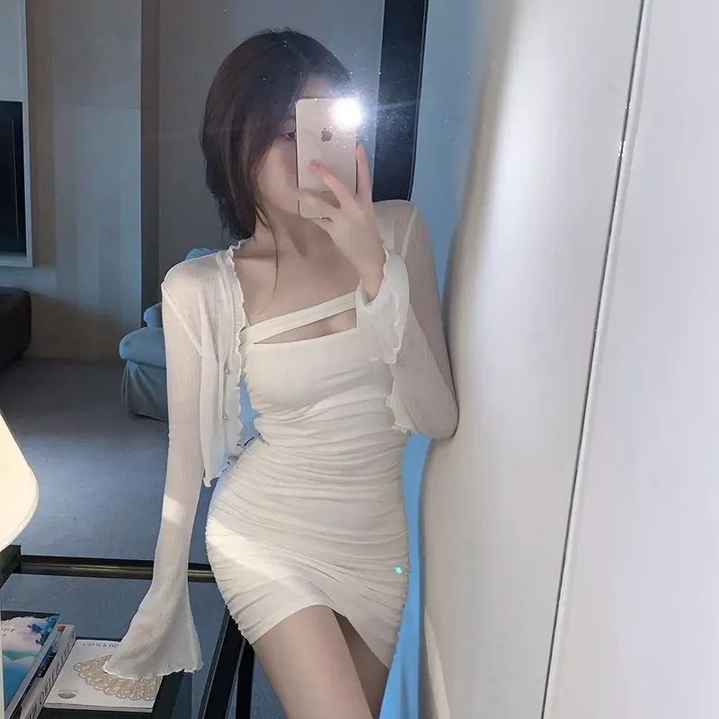 

Sexy Knitted Summer Light Weight Ice Silk Sun Protection Cardigan Women's Strap Dresses Outerwear Shawl Lace Shirt Outer Layer