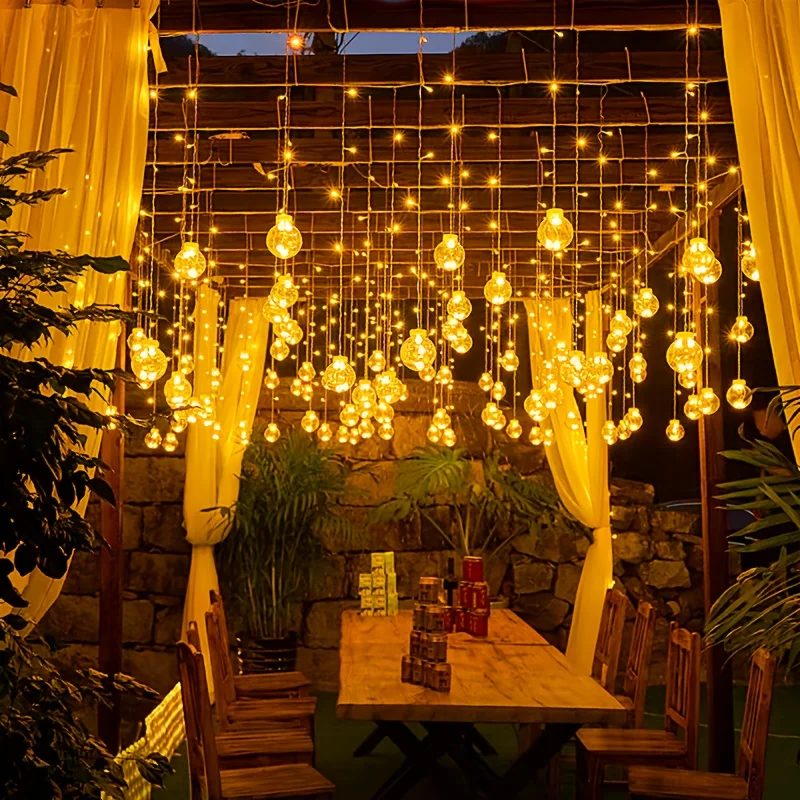 Solar Lichtslingers Buiten Dimbaar Waterdicht Globe Zonne-energie Patio Lamp voor Tuin Eaves Gazebo Bistro Gordijn Decor