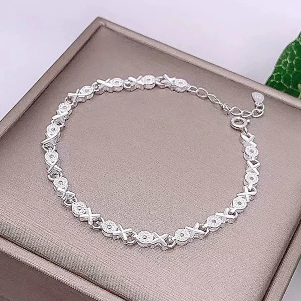 New 925 Sterling Silver Bracelets For Women Luxury Designer XO Textured Chain Bracelet Party Wedding Charm Jewelry Holiday Gifts