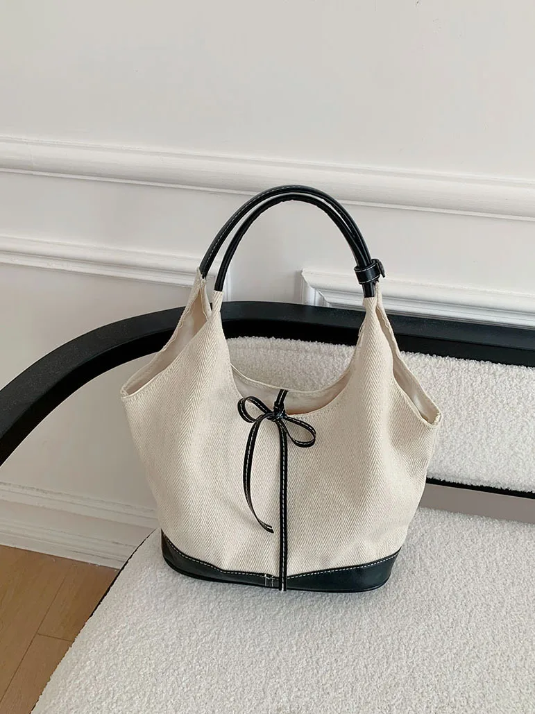 CGCBAG Korean Fashion Canvas Women Tote Bag Casual Lage Capacity Shoulder Bag Solid Simple Commuting Handbag Female Designer Bag