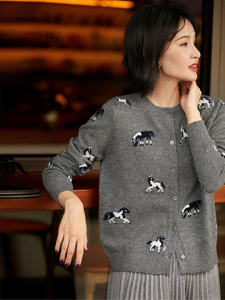 

Вязаный кардиган Xhange из шерсти и кашемира с круглым вырезом, теплый, повседневный стиль, женский модный свитер для работы и отдыха