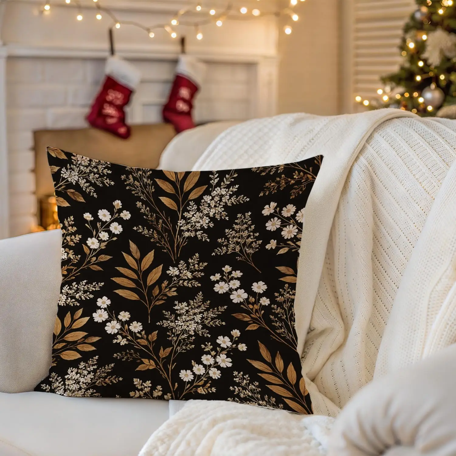 Floral Botanical Pillow Covers 40x40cm Autumn Gold Print Cushion Case Home Decor Luxury Throw Accent Pillow Modern Style
