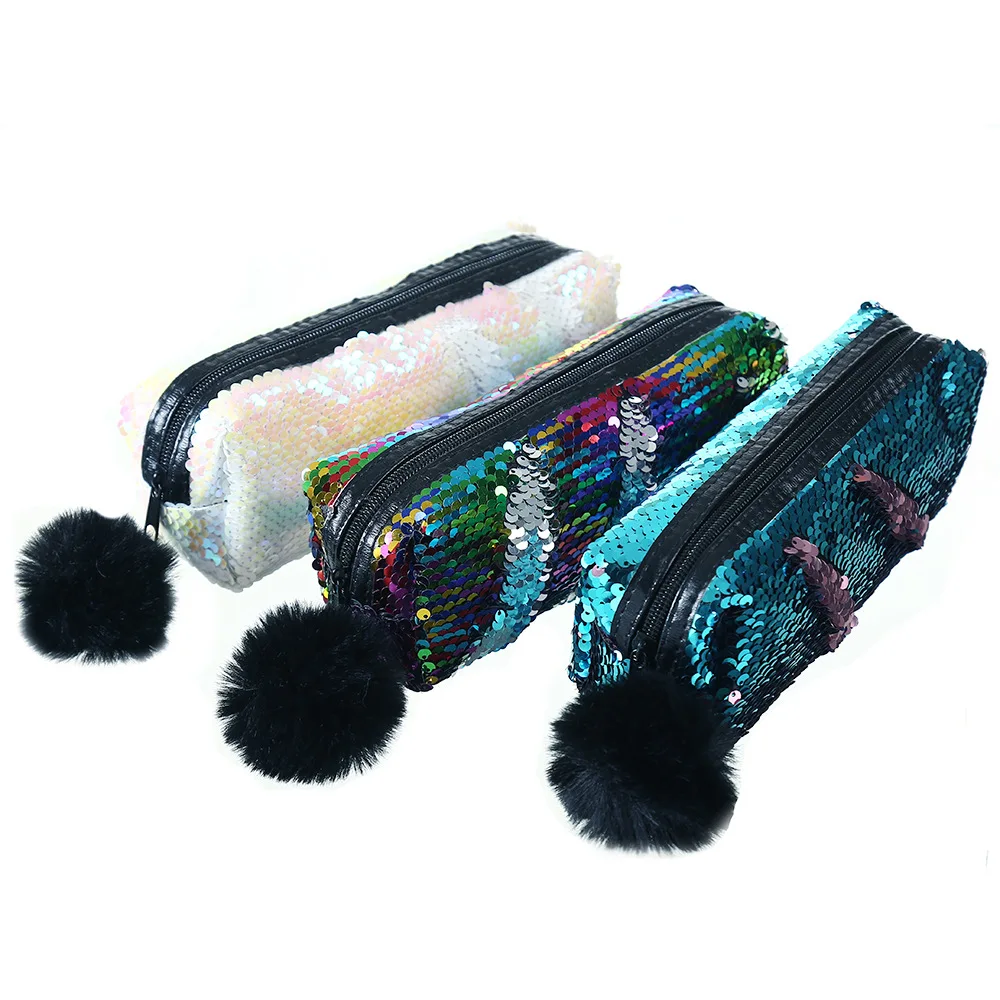 New 2025 Girls Pencil Bags Unisex Fashion High Quality Double Color Makeup Pouch Women Men's Sequins Cosmetic Cases