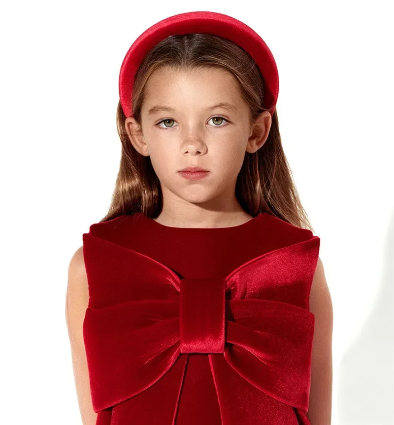 Vestido de fiesta rojo de Navidad para niñas, chaleco con lazo grande, pana, felicitación de Año Nuevo, 1-6T