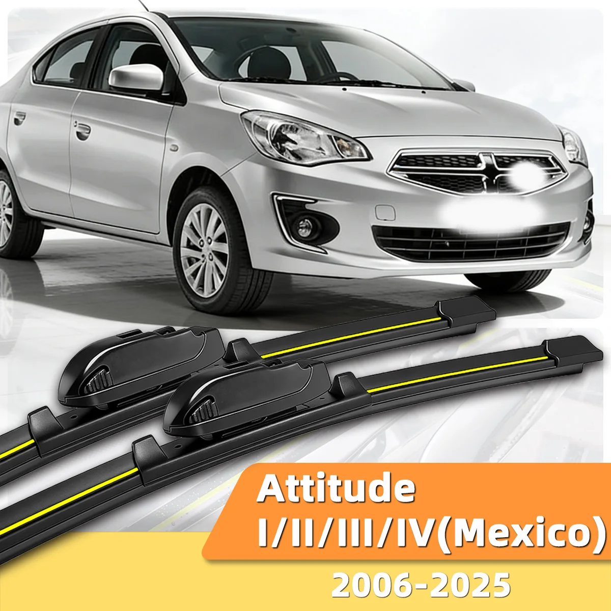 

2PCS Car Windshield Wiper Fit For Dodge Attitude I/II/III/IV(Mexico) (2006-2025) Natural Rubber Strip Boneless Car Front Wiper