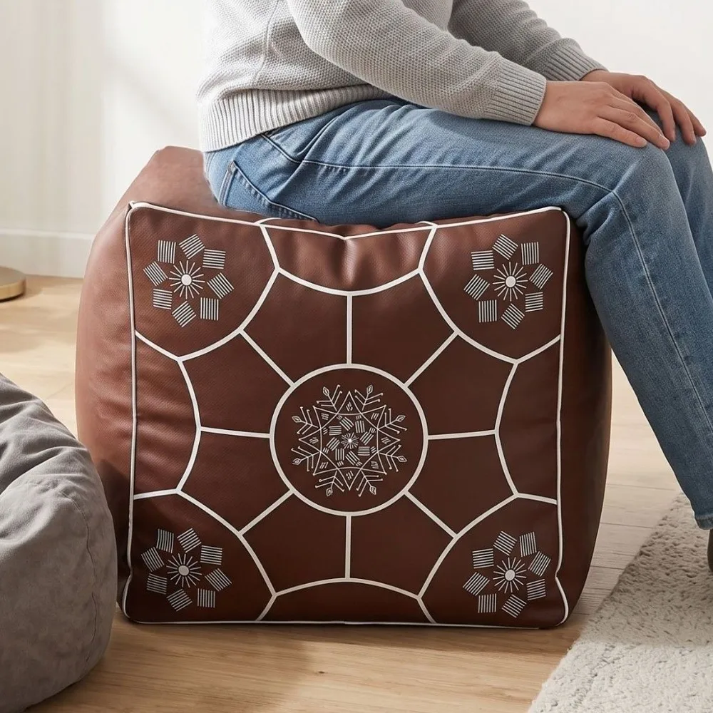 PU Leather Footstool Cover Moroccan Style Unstuffed Sofa Stool Cover Waterproof Large Capacity Seat Cushion Cover