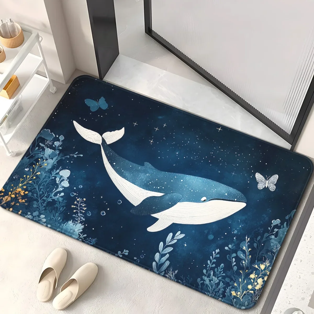 1 Pc Boho Whale Doormat Non Slip Flannel Rug For Bathroom Bedroom Living Room Entryway