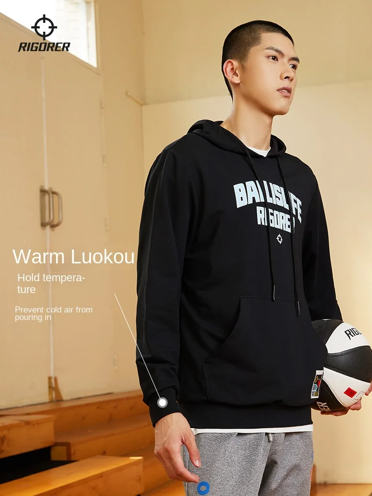 RIGORER  Hooded Sweater Winter New Basketball Training Sports Long Sleeve shirt Cultural Casual Pullover Men