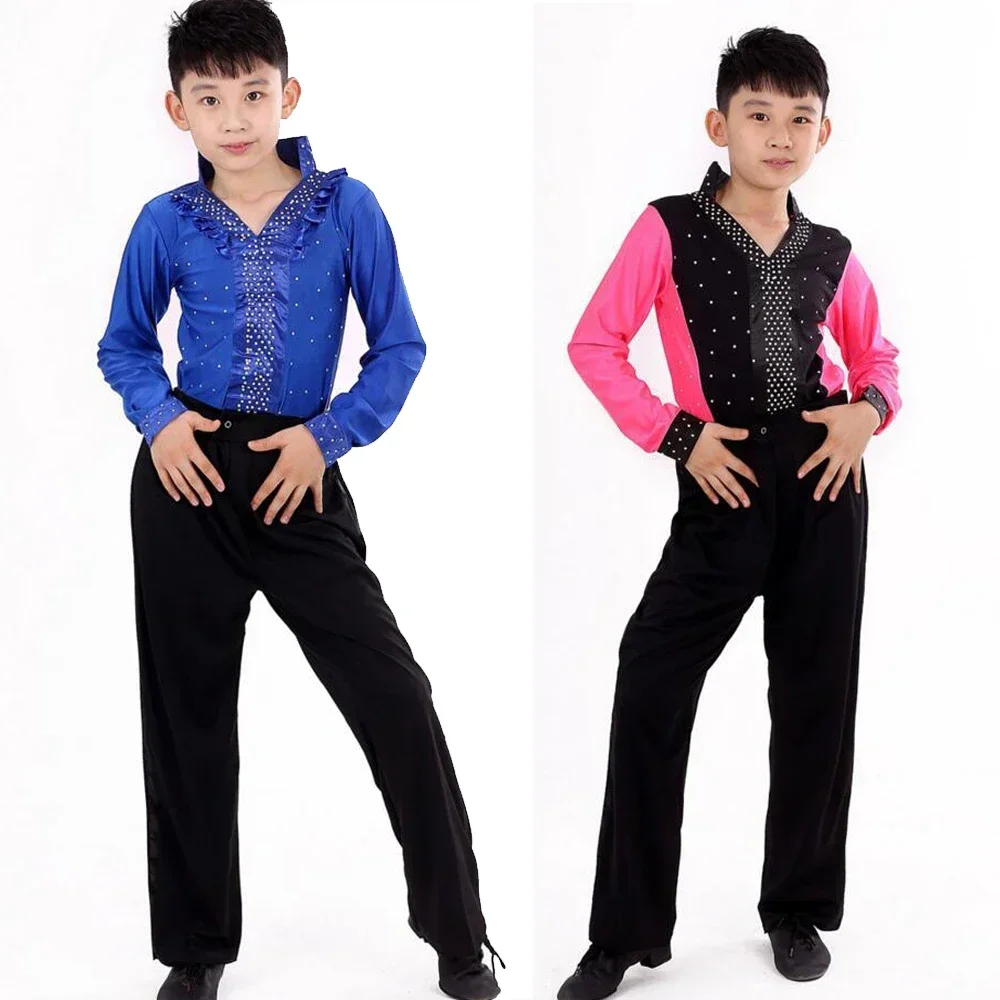 Nuovi ragazzi blu verde Salsa latina costumi da ballo bambini sala da ballo Performance Party Dance wear top + pantaloni vestido de baile latino