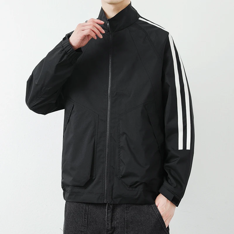 

Retro Stand Collar Jaet Striped Casual Spring Autumn New Sle Windproof Youth ular Teenage Sports Polyester Fiber Long ...