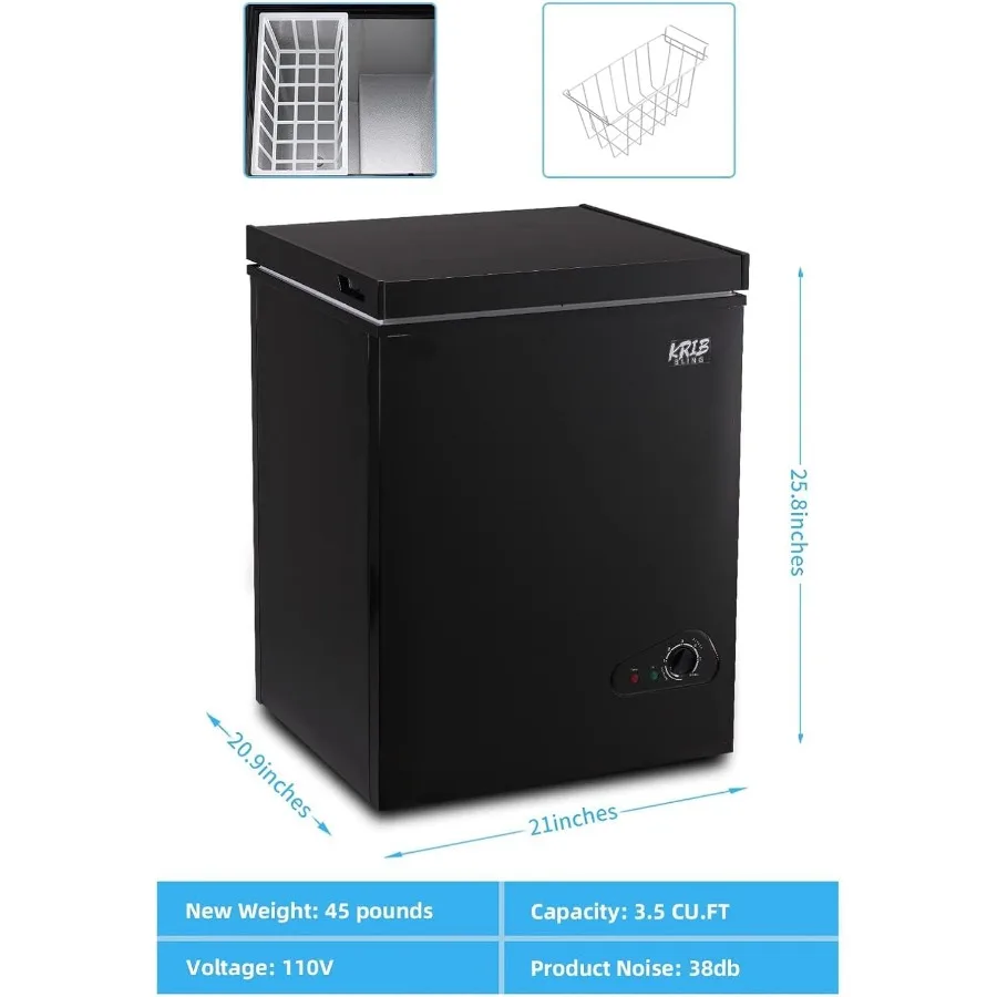 فريزر صدر مدمج 3.5 قدم مكعب مع 7 تروس للتحكم في درجة الحرارة للمنزل أو المرآب يستخدم تصميم الباب العلوي القابل للإزالة #5