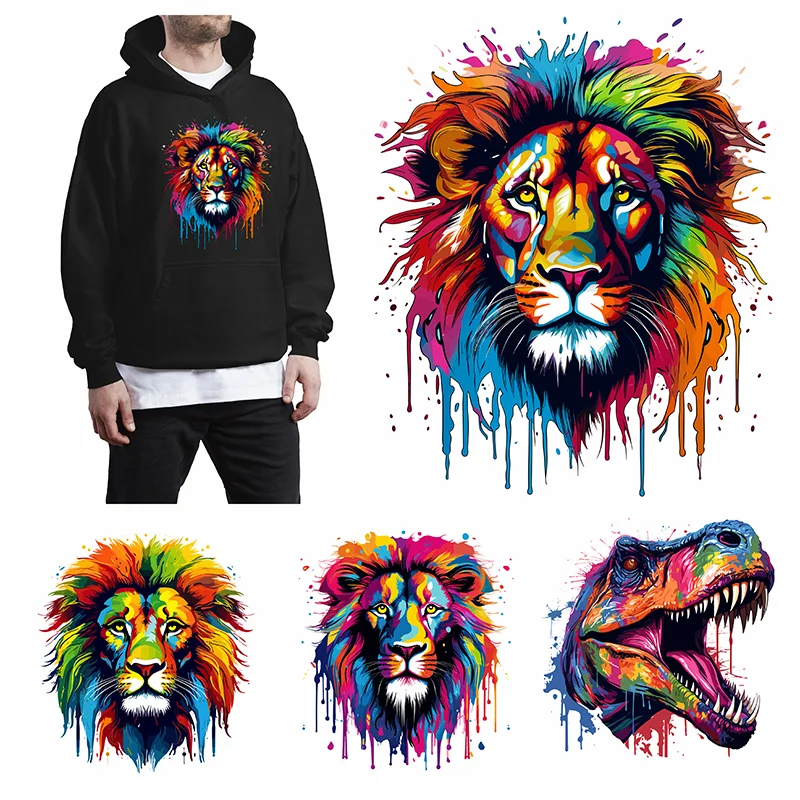 Animal Painted Tiger Dinosaur Iron Heat Transfer Clothing T-shirt DIY Hoodie Jacket Patch Waterproof DTF