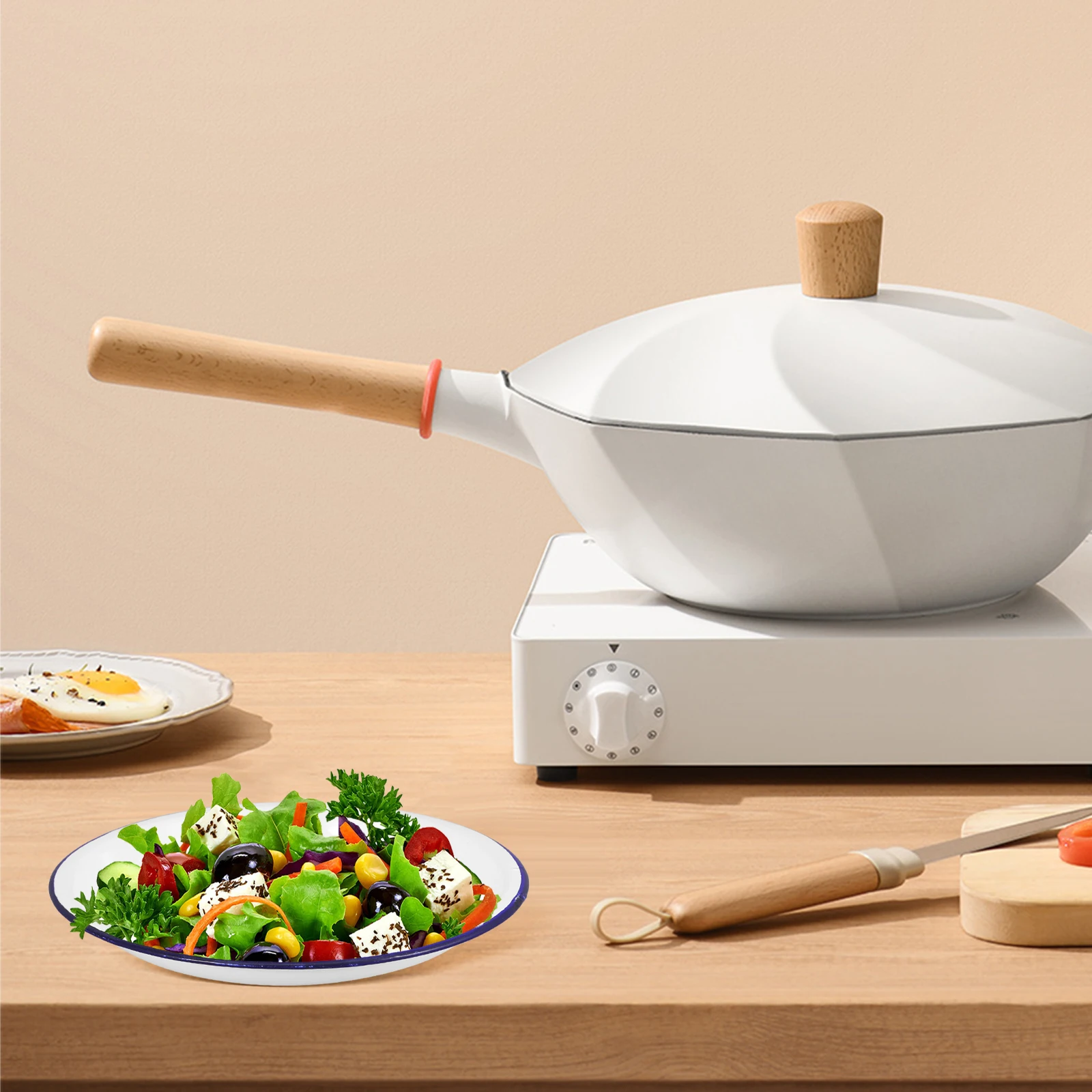 أطباق المينا العميقة طقم أواني طعام غير قابلة للكسر للسلطات والحساء والوجبات الخفيفة أطباق التخييم الثقيلة طبق التقديم