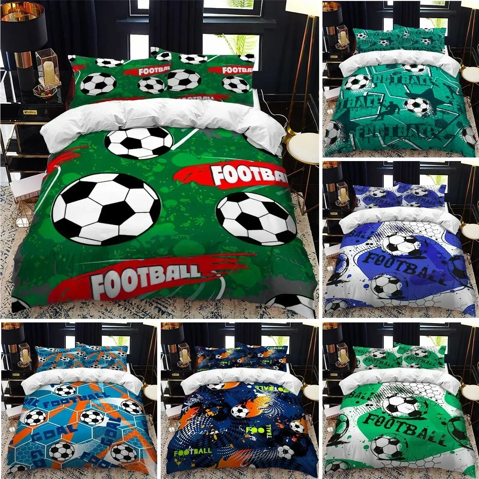 Top Soccer Duvet Cover Set 3D FootBall Print Bedding Set with Comforter Cover and Pillowcases Ball Theme for Kids Teens Adults