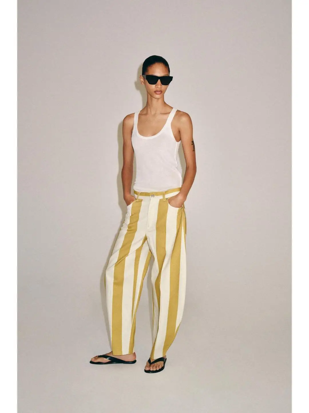 High Waist Loose Fit Casual Stripe Denim Pants Women's Summer Fashion Versatile Cone Shaped Jeans Polyester Fiber