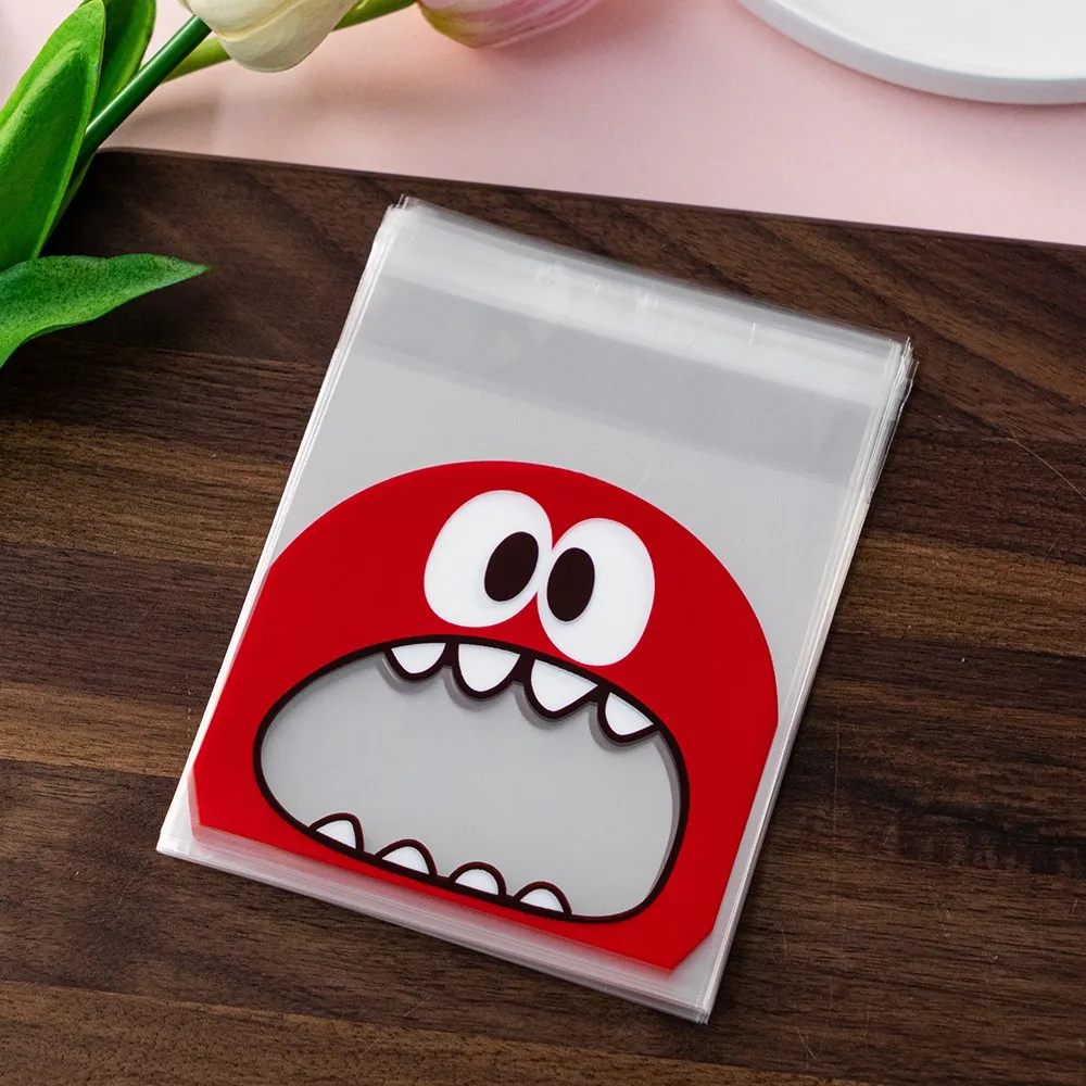 200Pcs 10x10cm Cartoon Monster Cookie Candy Self-Adhesive Plastic Bags For Wedding Birthday Party Gift Bag Package Supplies