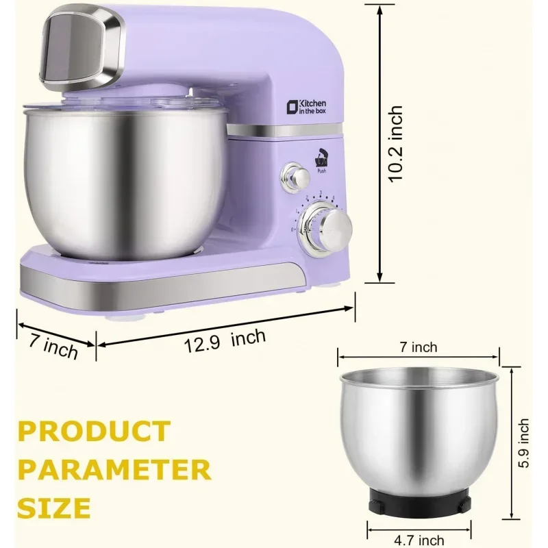 QWStand Kitchen in the box 3.2Qt Small Electric Food Mixer,6 Speeds Lightweight Mixer with Egg Whisk,Dough Hook,Flat Beater