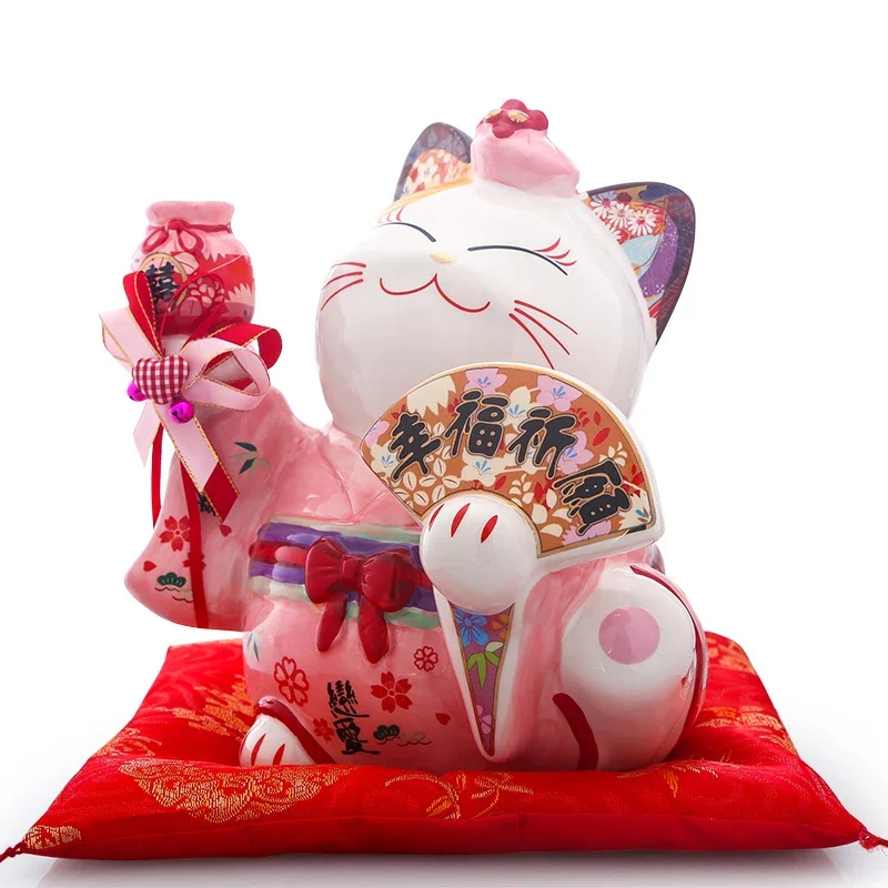Japanese Ceramic Maneki Neko Lucky Cat Money Box Fortune Cat Feng Shui Crafts Centerpiece Home Decoration Wedding Newlyweds Gift view 4