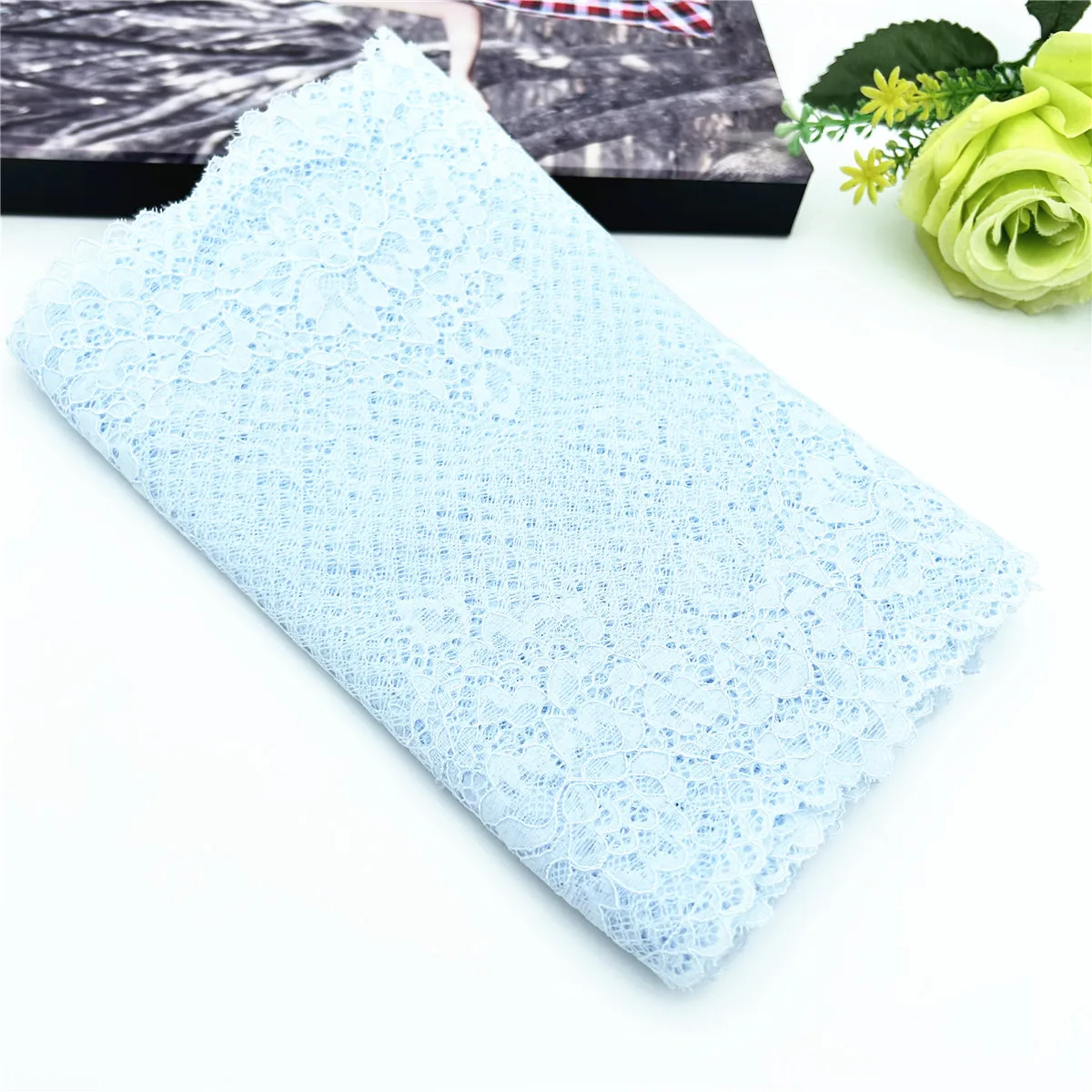 3y/Lot Width 22cm Pale Blue Elastic Stretch Lace Trim Skirt Hem Underwear Sewing Craft DIY Apparel Fabrics Sleeve Lace