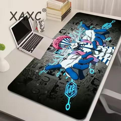 Japan Anime Desk Mat XL PC Akaza Gamer Cabinet Keyboard Rug Laptop Ghost D-demon Slayer Mouse Pad Black And White Manga Mousepad
