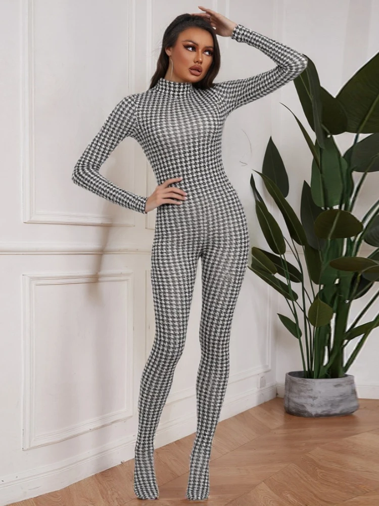 

FDYOUI Sexy Print One Piece Bodysuit Women Long Sleeve High Waist Tight Jumpsuit Party Night Club Overalls Female Streetwear