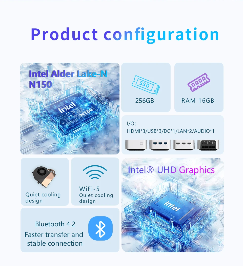 T8 plus Twin Lake N150 Mini PC Windows 11 pro 4800MHz DDR5 8GB/16GB 512GB SSD WiFi5 BT4.2 Komputer biurowy o kieszonkowym rozmiarze