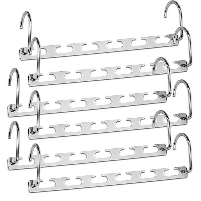 Stainless Steel Folding 6-Hole Magic Clothes Rack, Perfect for Dormitories, Hotels, and Home Storage.