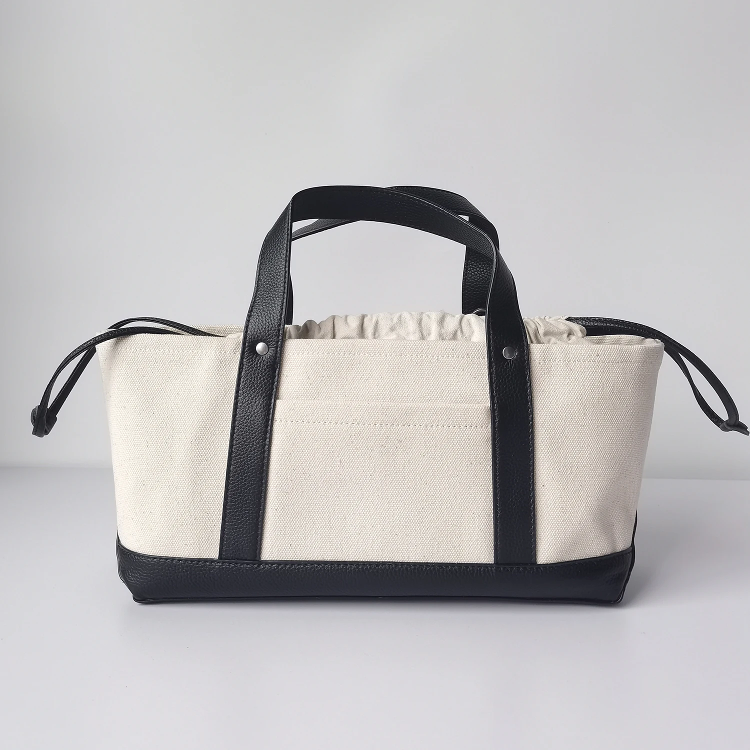 

New commuter thick canvas with cowhide bag literary college student schoolbag computer bag one-shoulder tote bag casual women's