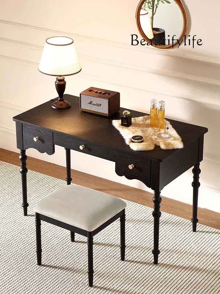 R Wood Art Antique Ash Wood Dresser Retro Style Solid Wood Storage Integrated Makeup Table