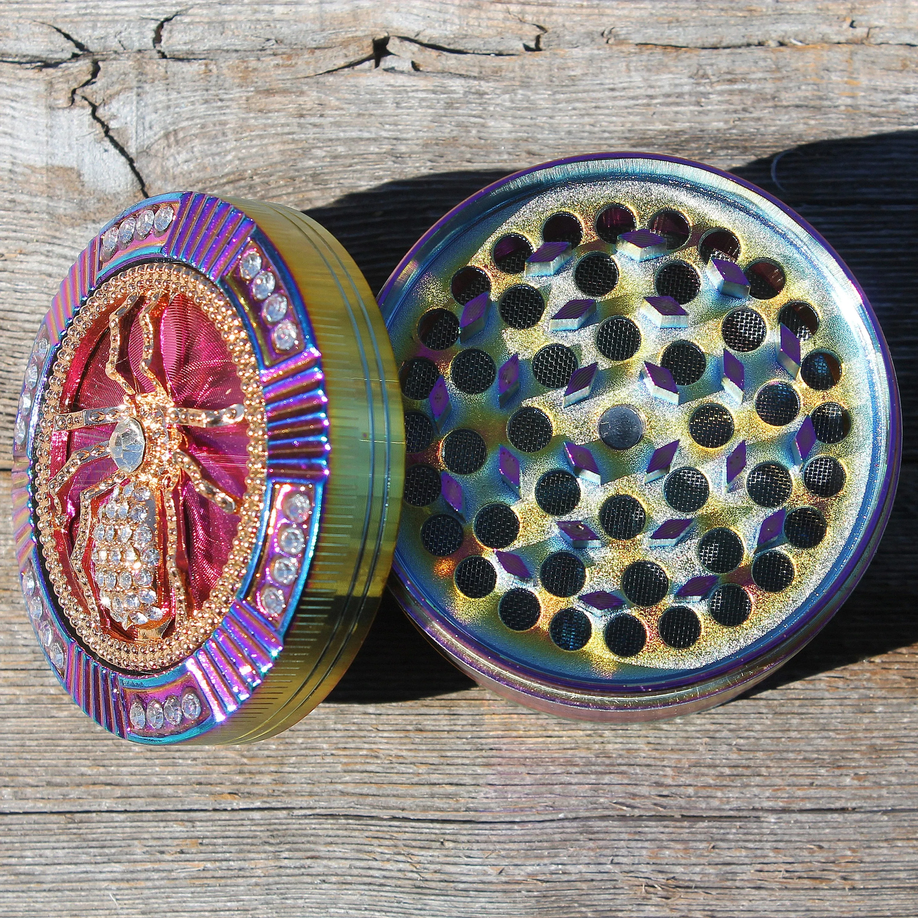 2.5 "64 مللي متر سبائك الزنك طاحونة الضفدع الجمجمة العنكبوت المغناطيسي الثقيلة كبيرة 4 قوس قزح حجر الراين الماس بلينغ طاحونة #4